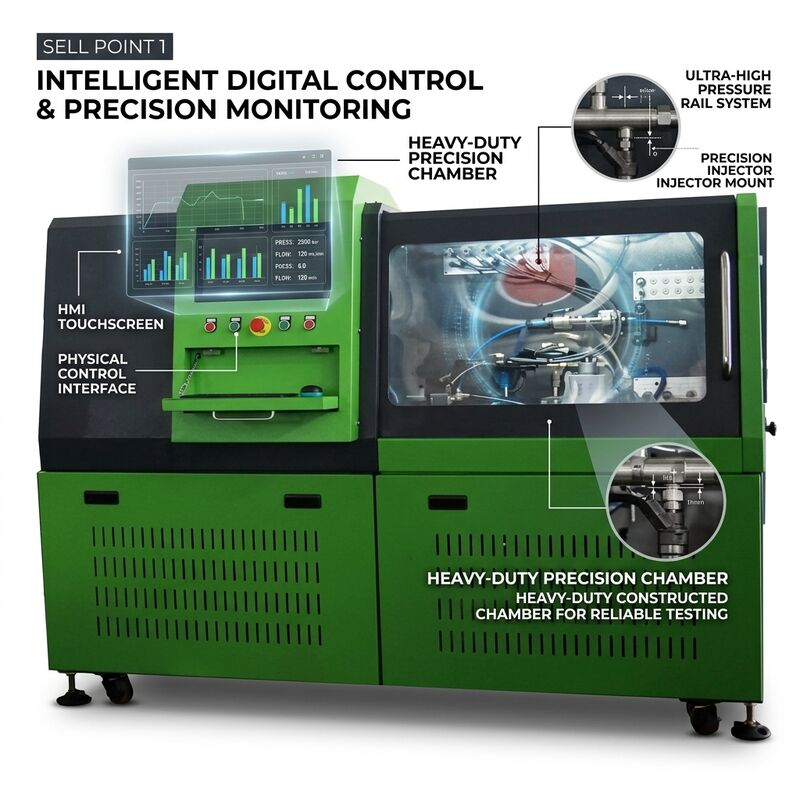 CRB-D1500 Common Rail Pump Test Bench met ventilatorkoeling voor zware functies 50.000+ werkuren en vereenvoudigde PLC-besturing